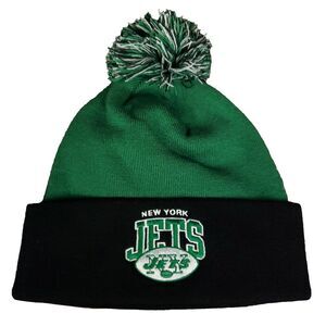 NY Jets Mitchell‎ & Ness NFL Cuff Knit Beanie Pom Hat Cap Black Green New